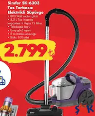 SİMFER TOZ TORBASIZ ELEKTRİKLİ SÜPÜRGE